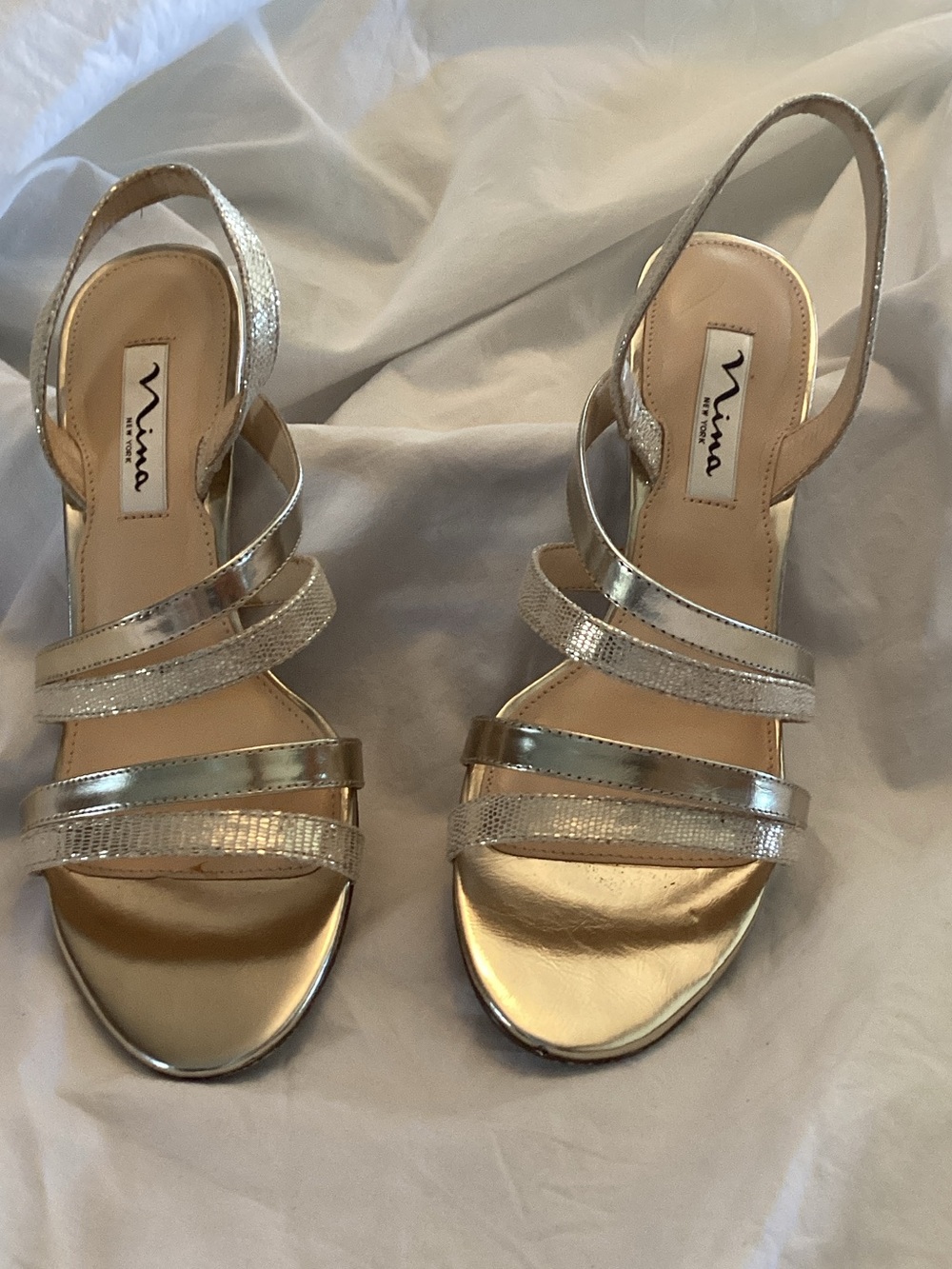 Nina Silver Metallic Multi-Strap Slingback Sandals